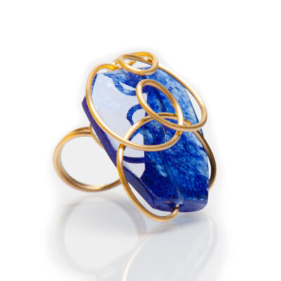 Wire agate blue ring ANGELART