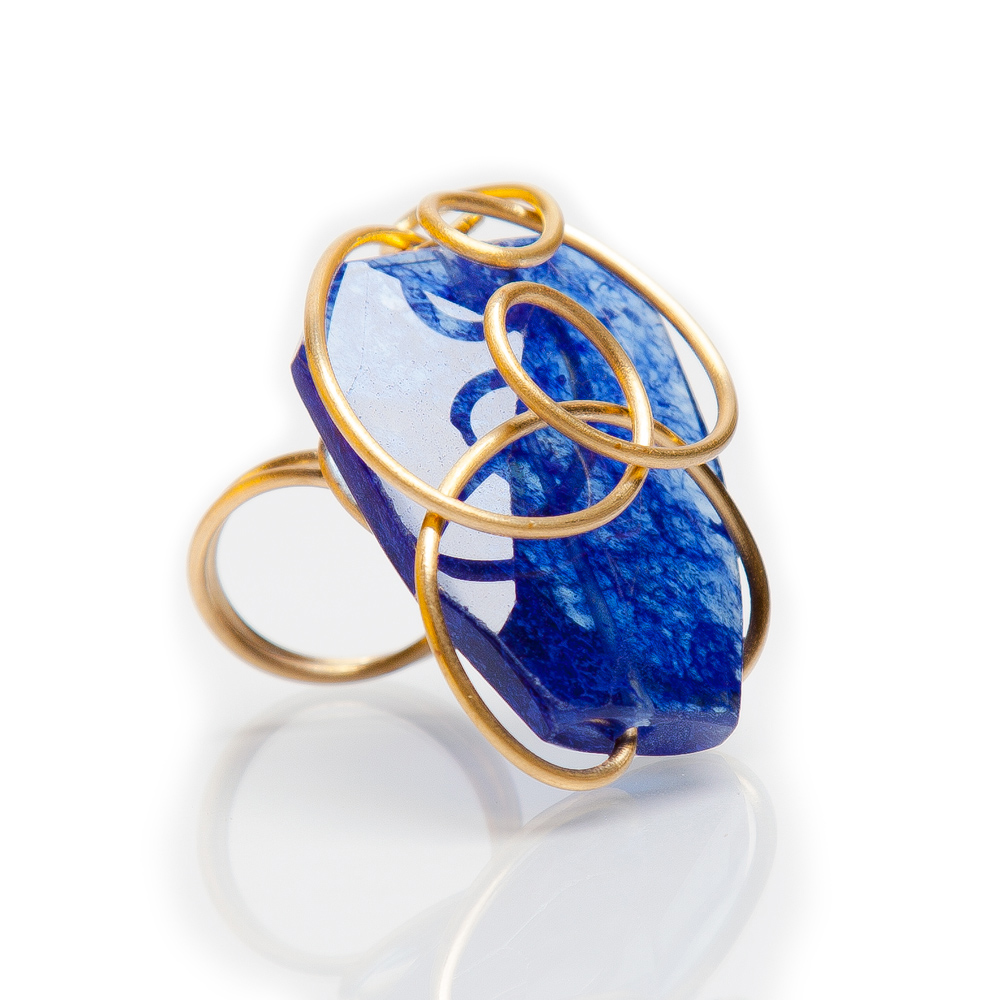 Wire agate blue ring ANGELART